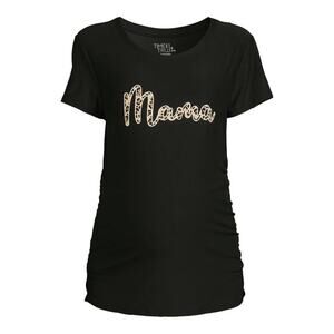 Time & Tru Maternity Mama Black Leopard Print T Shirt Top Size Small